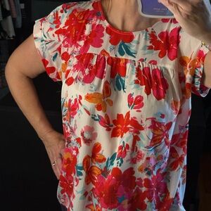 Vibrant Floral Blouse - Red and Pink